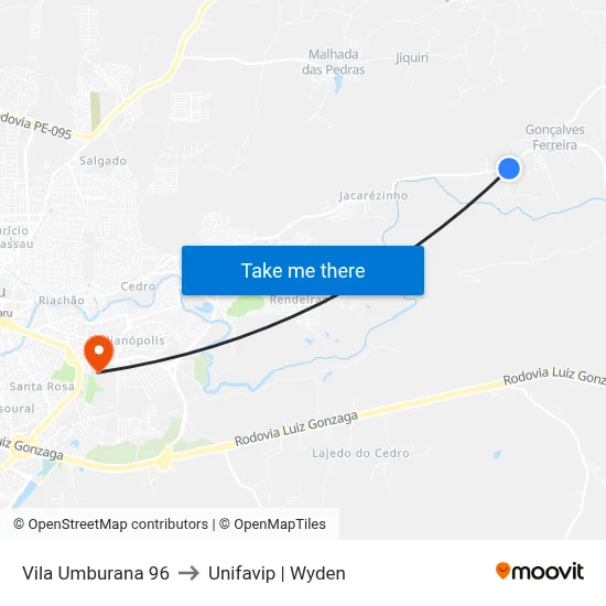 Vila Umburana 96 to Unifavip | Wyden map