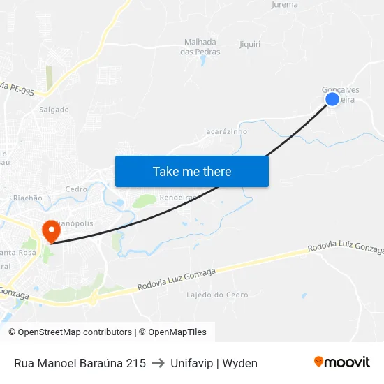 Rua Manoel Baraúna 215 to Unifavip | Wyden map