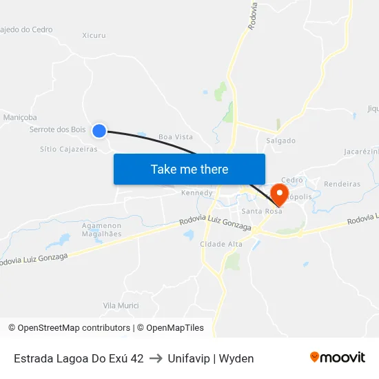 Estrada Lagoa Do Exú 42 to Unifavip | Wyden map
