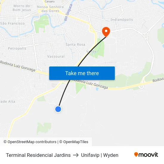 Terminal Residencial Jardins to Unifavip | Wyden map