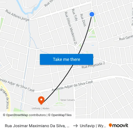 Rua Josimar Maximiano Da Silva, 76-142 to Unifavip | Wyden map