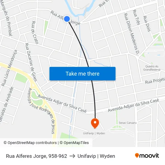 Rua Alferes Jorge, 958-962 to Unifavip | Wyden map