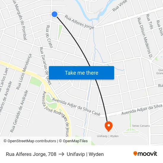 Rua Alferes Jorge, 708 to Unifavip | Wyden map