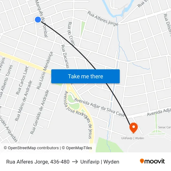 Rua Alferes Jorge, 436-480 to Unifavip | Wyden map