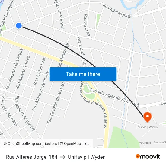 Rua Alferes Jorge, 184 to Unifavip | Wyden map