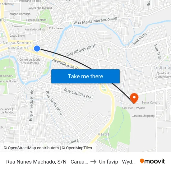 Rua Nunes Machado, S/N - Caruaru to Unifavip | Wyden map