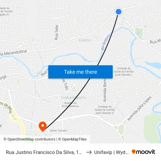Rua Justino Francisco Da Silva, 1101 to Unifavip | Wyden map