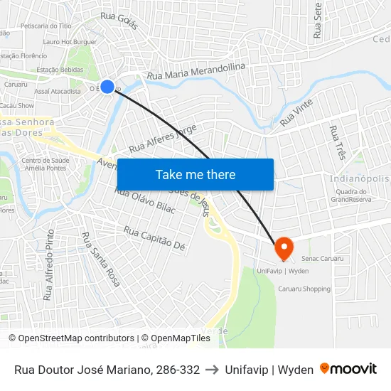 Rua Doutor José Mariano, 286-332 to Unifavip | Wyden map