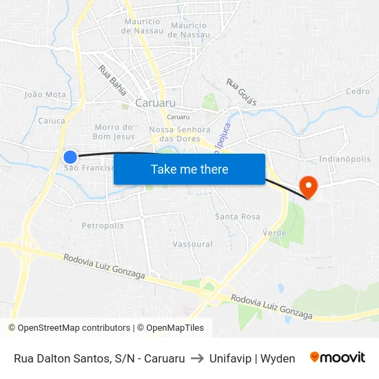Rua Dalton Santos, S/N - Caruaru to Unifavip | Wyden map