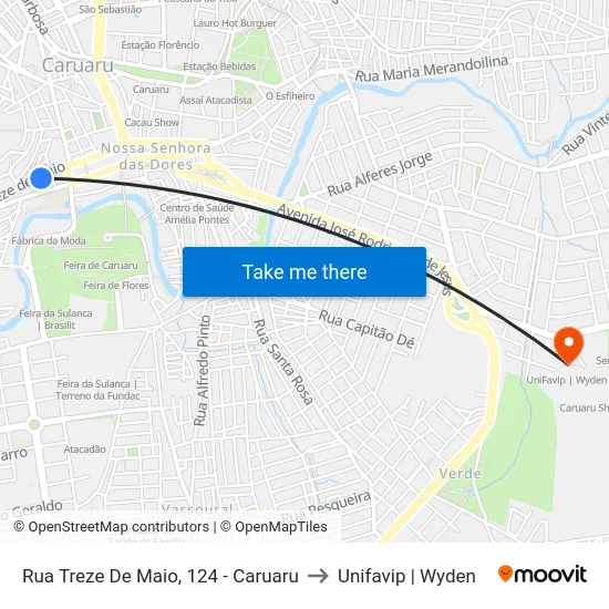 Rua Treze De Maio, 124 - Caruaru to Unifavip | Wyden map
