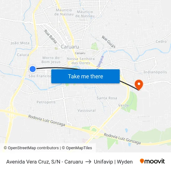 Avenida Vera Cruz, S/N - Caruaru to Unifavip | Wyden map