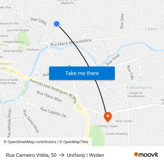 Rua Carneiro Viléla, 50 to Unifavip | Wyden map