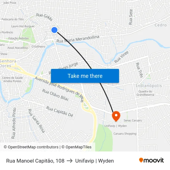 Rua Manoel Capitão, 108 to Unifavip | Wyden map