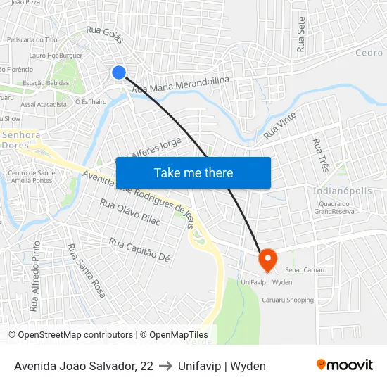 Avenida João Salvador, 22 to Unifavip | Wyden map