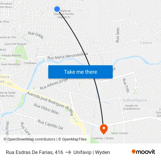 Rua Esdras De Farias, 416 to Unifavip | Wyden map