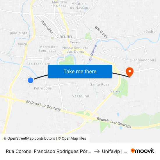 Rua Coronel Francisco Rodrigues Pôrto, S/N - Caruaru to Unifavip | Wyden map