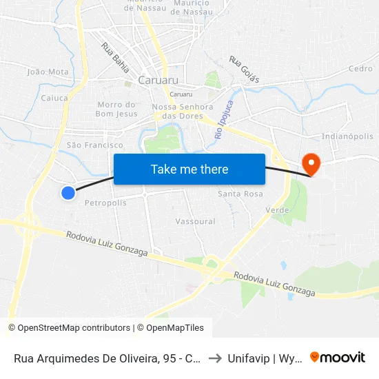 Rua Arquimedes De Oliveira, 95 - Caruaru to Unifavip | Wyden map