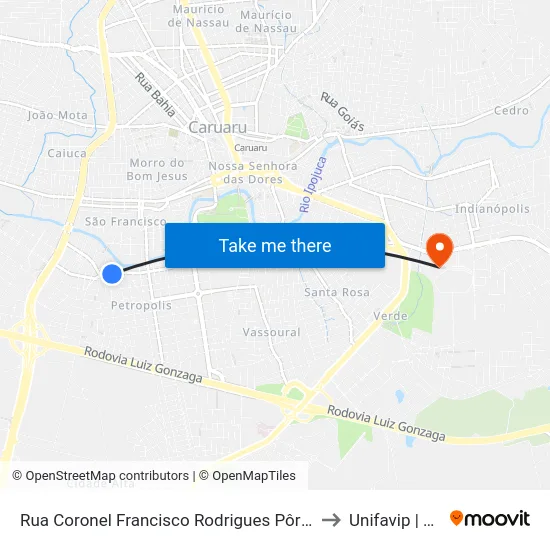 Rua Coronel Francisco Rodrigues Pôrto, 65 - Caruaru to Unifavip | Wyden map