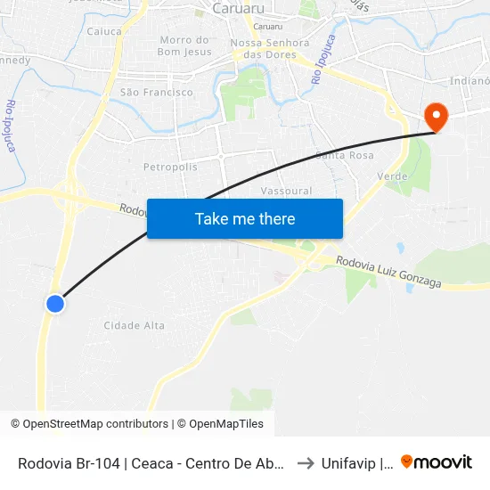 Rodovia Br-104 | Ceaca - Centro De Abastecimento De Caruaru to Unifavip | Wyden map
