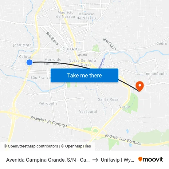 Avenida Campina Grande, S/N - Caruaru to Unifavip | Wyden map