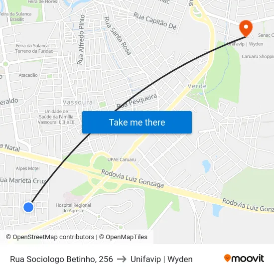 Rua Sociologo Betinho, 256 to Unifavip | Wyden map