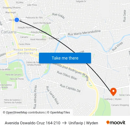 Avenida Oswaldo Cruz 164-210 to Unifavip | Wyden map
