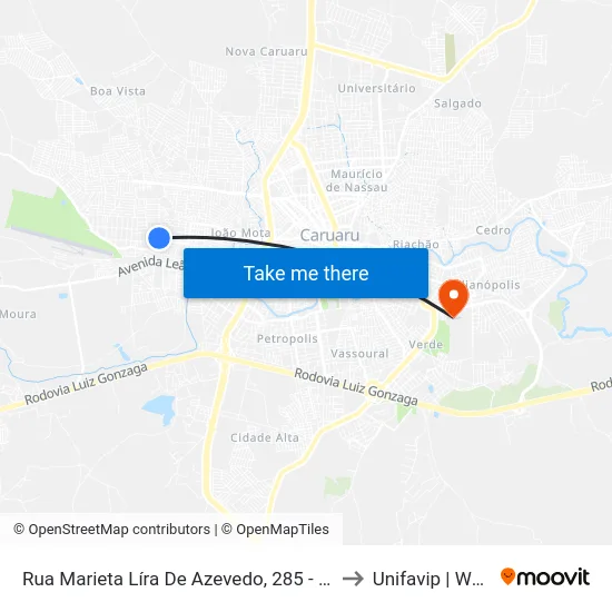 Rua Marieta Líra De Azevedo, 285 - Caruaru to Unifavip | Wyden map