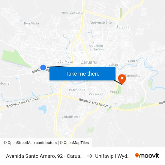 Avenida Santo Amaro, 92 - Caruaru to Unifavip | Wyden map