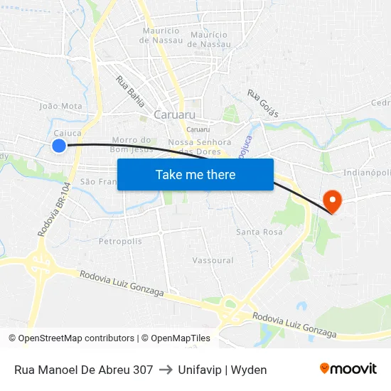 Rua Manoel De Abreu 307 to Unifavip | Wyden map