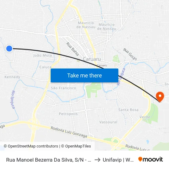 Rua Manoel Bezerra Da Silva, S/N - Caruaru to Unifavip | Wyden map