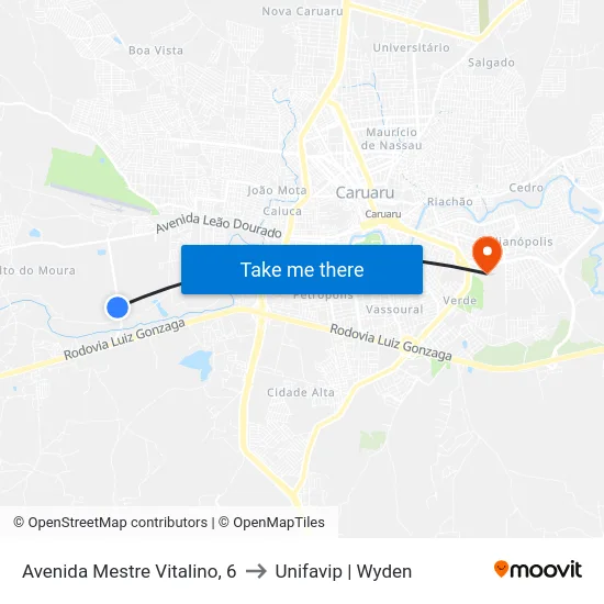Avenida Mestre Vitalino, 6 to Unifavip | Wyden map