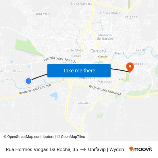 Rua Hermes Viégas Da Rocha, 35 to Unifavip | Wyden map