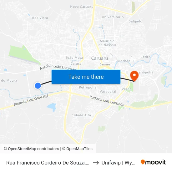 Rua Francisco Cordeiro De Souza, 345 to Unifavip | Wyden map