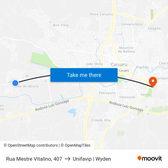 Rua Mestre Vitalino, 407 to Unifavip | Wyden map