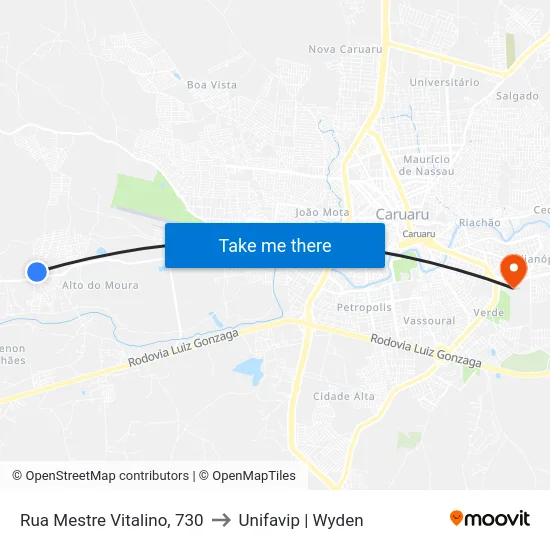 Rua Mestre Vitalino, 730 to Unifavip | Wyden map