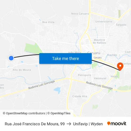 Rua José Francisco De Moura, 99 to Unifavip | Wyden map