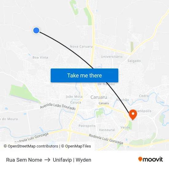 Rua Sem Nome to Unifavip | Wyden map