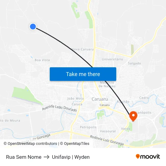 Rua Sem Nome to Unifavip | Wyden map