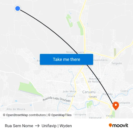 Rua Sem Nome to Unifavip | Wyden map