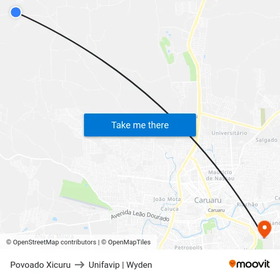 Povoado Xicuru to Unifavip | Wyden map