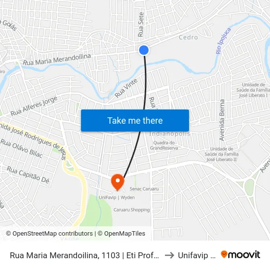 Rua Maria Merandoilina, 1103 | Eti Profº Altair Nunes Porto Filho to Unifavip | Wyden map
