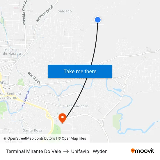 Terminal Mirante Do Vale to Unifavip | Wyden map