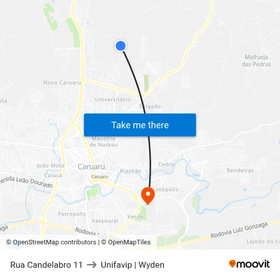 Rua Candelabro 11 to Unifavip | Wyden map