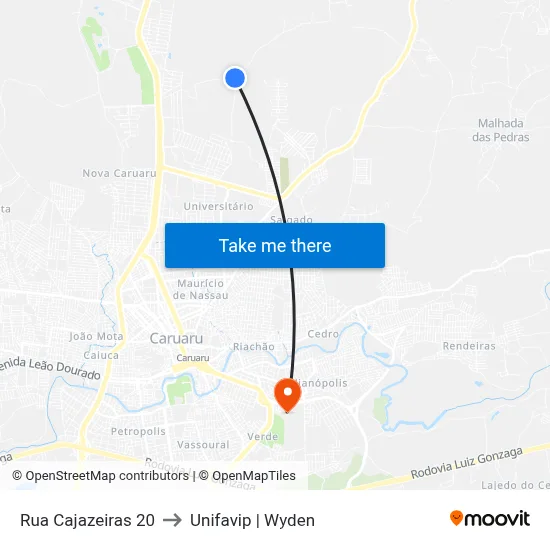 Rua Cajazeiras 20 to Unifavip | Wyden map