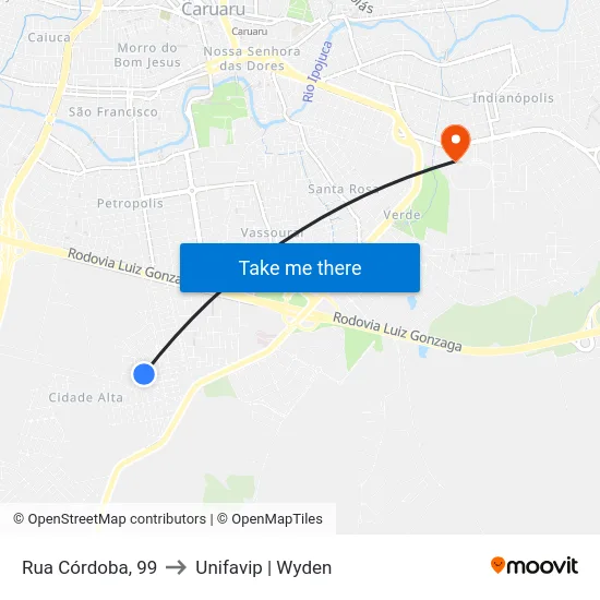 Rua Córdoba, 99 to Unifavip | Wyden map