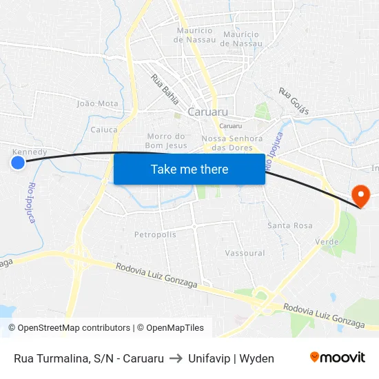 Rua Turmalina, S/N - Caruaru to Unifavip | Wyden map