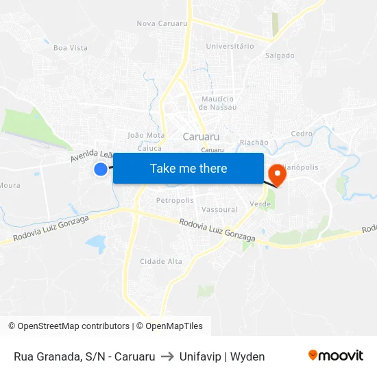 Rua Granada, S/N - Caruaru to Unifavip | Wyden map