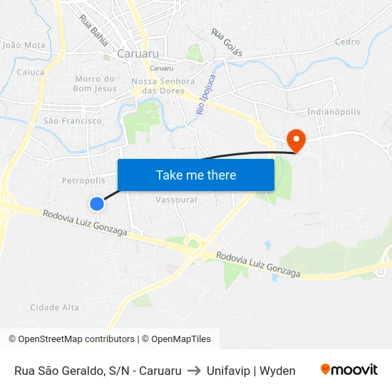 Rua São Geraldo, S/N - Caruaru to Unifavip | Wyden map