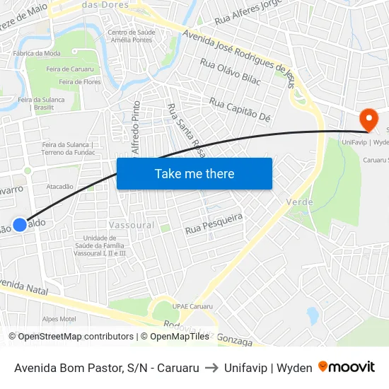 Avenida Bom Pastor, S/N - Caruaru to Unifavip | Wyden map