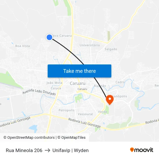 Rua Mineola 206 to Unifavip | Wyden map